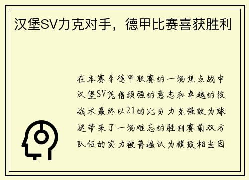 汉堡SV力克对手，德甲比赛喜获胜利