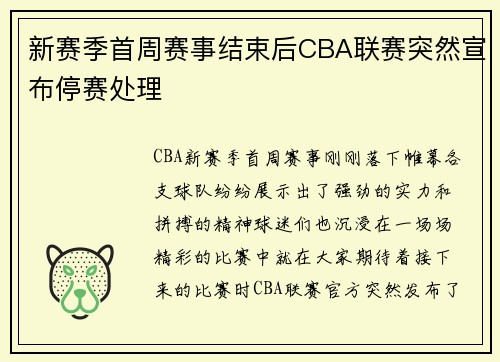 新赛季首周赛事结束后CBA联赛突然宣布停赛处理